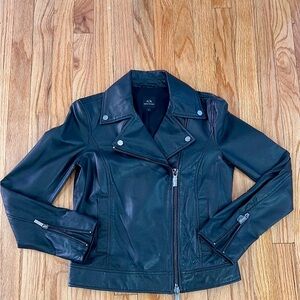 Armani exchange black 100% sheep Leather Jacket womens size small